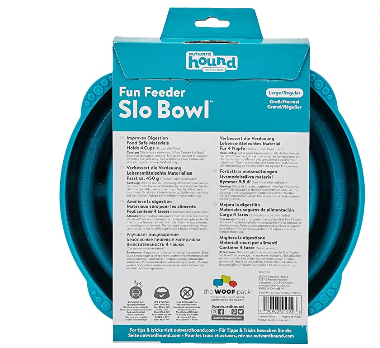 Outward Hound Fun Feeder Slo Bowl, Slow Feeder Dog Bowl, Medium/Mini, Blue
