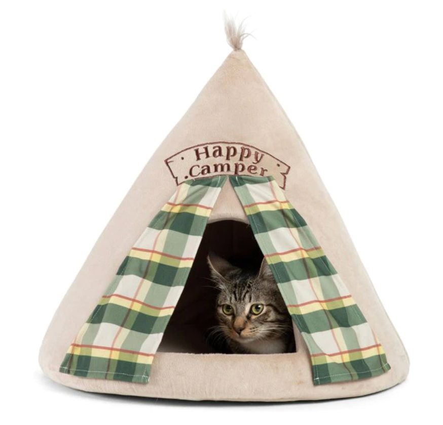 Best Friends by Sheri Novelty Hut Covered Cat & Dog Bed, Happy Camper